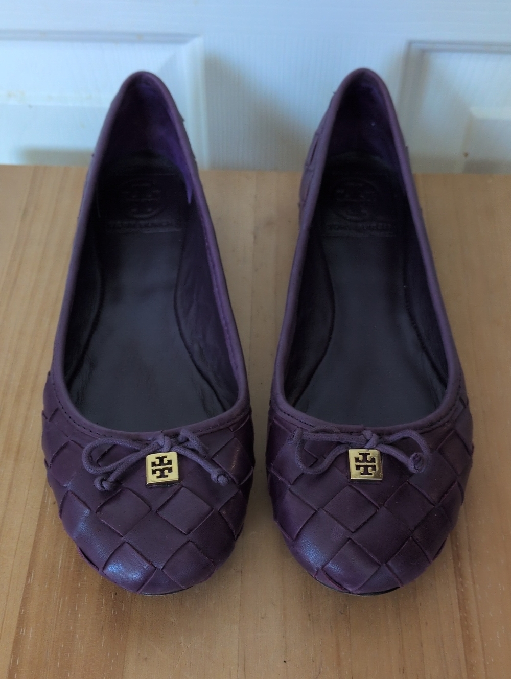 Tory Burch Prescot Woven Ballet Flats Purple With Gold Accent Size 8.5 Leather - Picture 2 of 7